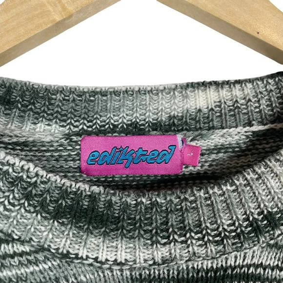 NWOT Edikted Medina Knit Open Back Cropped Sweater in Grey/White Size L - Picture 10 of 16